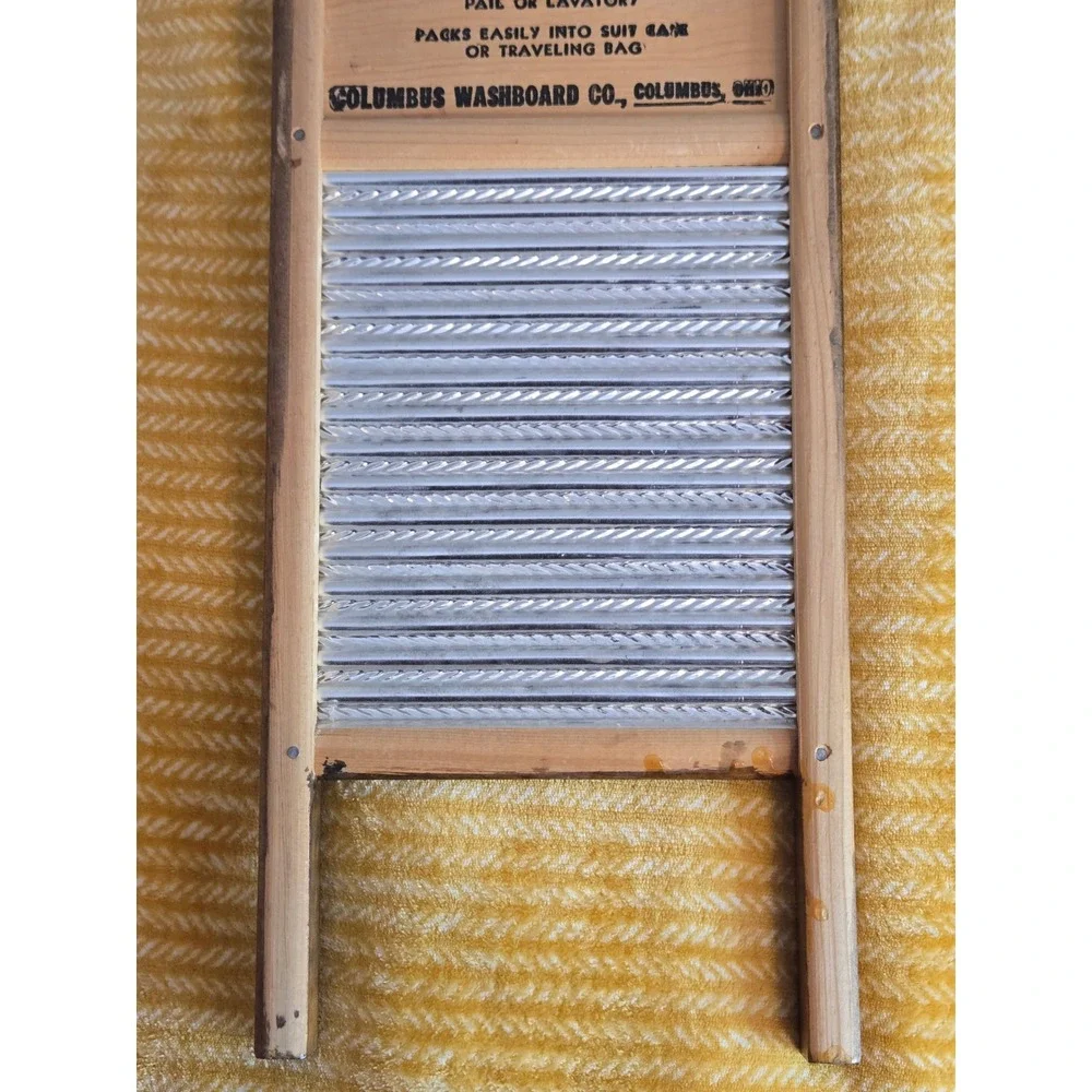 Vtg Columbus Washboard Co Welcome Friends Cross Stitch Wood Metal Cottagecore